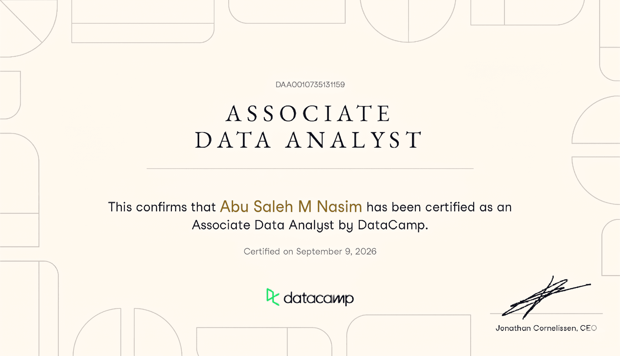 Associate Data Analyst certificate